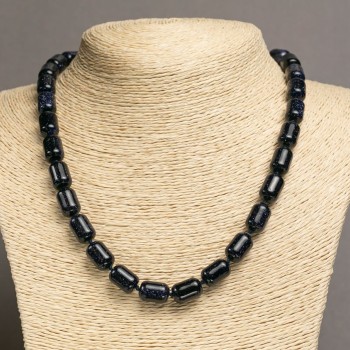 Колие от авантюрин «Син пясък на нощта на Каир» цилиндър барило, дължина 45 см, диаметър 10×14 мм +