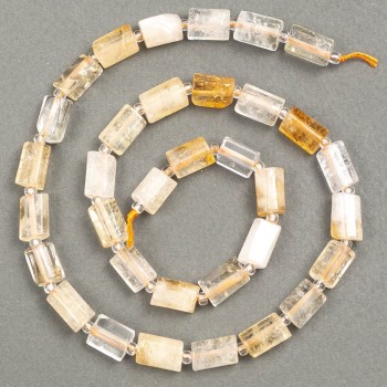 Гранени мъниста на конец от естествен камък цитрин с планински кристал, диаметър 10×6 мм, дължина 41 см +/- (с бисер, диаметър 3×2 мм)