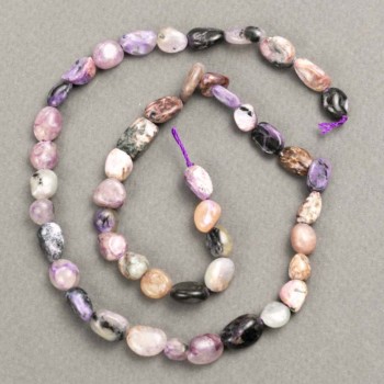Мънисти от естествен камък чароит – огранени, диаметър 7×9 мм ±, дължина 41 см