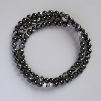 Ахатовите мъниста овални, естествен камък, гладка топка, диаметър 4–4,5 мм, дължина около 39 см на конец