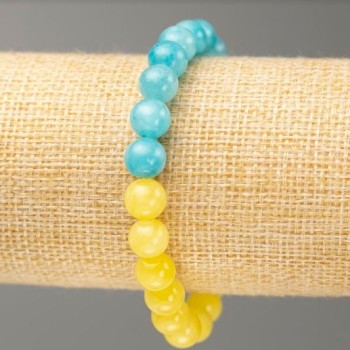 Браслет на еластична корда с имитация на аквамарин и цитрин (изкуствен акрил), диаметър 8,5 мм, дължина 18 см