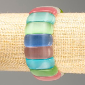 Гривна «котешко око» с разноцветни камъни на еластична основа, гладка ланка 25×10,5 мм, дължина 18 см