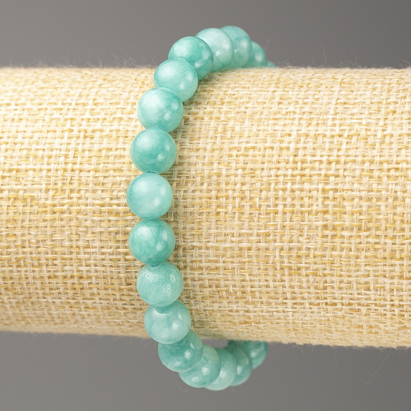 Браслет Аквамарин (изкуствен акрил), диаметър 8 мм, дължина 18 см, гладко топче на ластик
