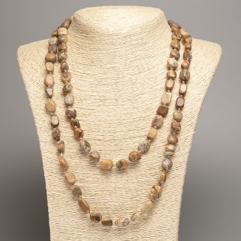 Дълго колие от пейзажна яшма, галтовани камъни, диаметър 5×8-10-15 мм ±, дължина 110 см+