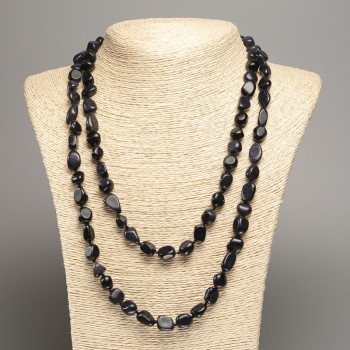 Дълга огърлица от авантюрин син пясък (синтетично полиране), диаметър 5×8–10 мм, дължина 110 см