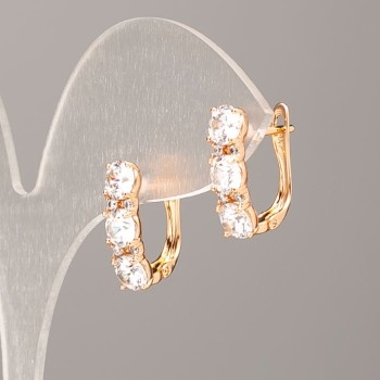 Обици Xuping позлатени 18К с бели кристали