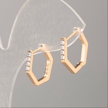 Сережки Xuping позлата 18К с бели кристали, диаметър 14х2 мм+