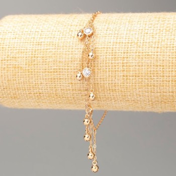 Гривна Xuping позлатена с 18K, дължина 18–20 см, дебелина около 1,5 мм, с топчета диаметър 4 мм, бели кристали