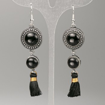 Обeци от ахат, диаметър на камъните около 19,5 мм и 12 мм, дължина около 8,5 см