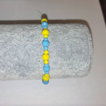 Браслет «Украйна» от чешки кристал «гранован рондель» на еластична основа, диаметър 6×4 мм ±, диаметър 3×2 мм ±, дължина 18 см+