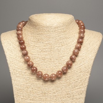 Огърлица „яшма“ с гладка мъниста, диаметър около 12 мм, дължина 50 см, от бял нефрит (синтетично боядисан)