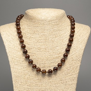 Огърлица «Тигрово око» с гладко мънисто, диаметър около 10 мм, дължина около 50 см, от камък бял нефрит (синтетично боядисан)