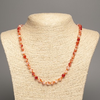 Намисто «Цветове на лятото» бяло-медни гладки мъниста, диаметър 6 мм, дължина около 50 см, от синтетично боядисан нефрит