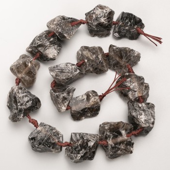 Раухтопаз мъниста необработен естествен камък за нанизване на конец Ø 25×27 мм+-, дължина 42 см +