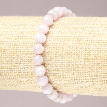 Гривна от кунцит на еластична нишка, гладко топче, диаметър 7,5 мм