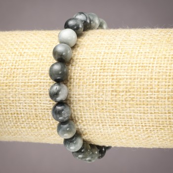 Браслет на ластик от естествени камъни „Соколино око“ гладко топче, диаметър около 8 мм