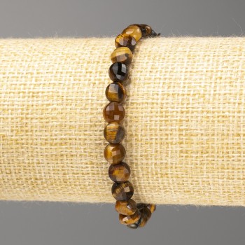 Браслет от естествени камъни Тигрово око, соколово око и биково око; грановани топчета, диаметър около 6 мм, дължина 18 см (еластичен)