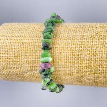 Браслет Цойзит естествен камък частички, диаметър 8x4 мм, дължина 18 см (еластичен)