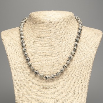 Огърлица Яшма далматин (изкуствен акрил) гладка мъниста, диаметър 8,5 мм ±, дължина 50 см +