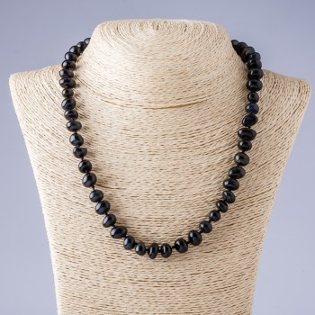 Огърлица от соколово око с фасетирани мънисти, диаметър 10–12 мм, дължина 48 см