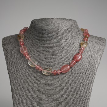 Намисто от естествен халцедон плосък овал, диаметър 13×18 мм, рондел 9×6 мм, дължина 45 см