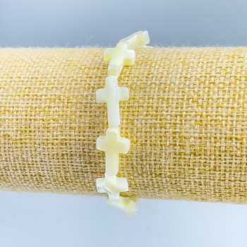 Гривна с перламутър и кръстчета, диаметър 10×15×3 мм, 5 мм +/-, дължина 18 см (еластична основа)