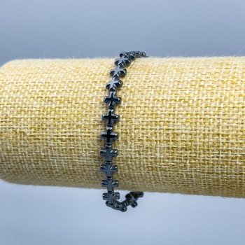 Гематитова гривна с кръст, диаметър 6х6х3 мм, дължина 18 см (еластична основа)