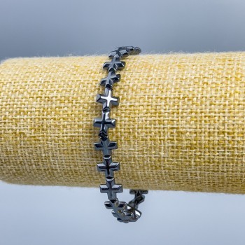 Браслет от хематит Кръст, диаметър 8х8х3 мм ±, дължина 18 см (еластичен)