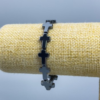 Браслет от гематит „Кръст“, диаметър 14×10 мм ±, дължина 18 см (еластичен)