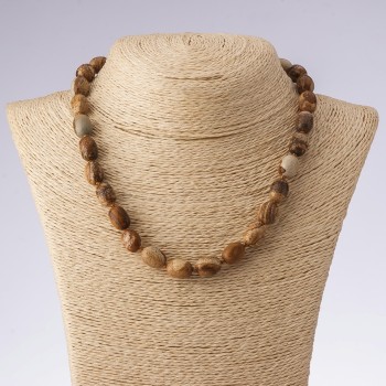 Колие от природен камък яшма пейзажна – цилиндрични мъниста, дължина 45 см, диаметър 10×14 мм