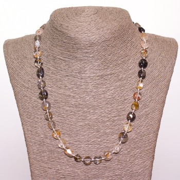 Мънисто от естествен кварц «Волосатик» плоско фасетиране, диаметър 8–10 мм, дължина 50 см