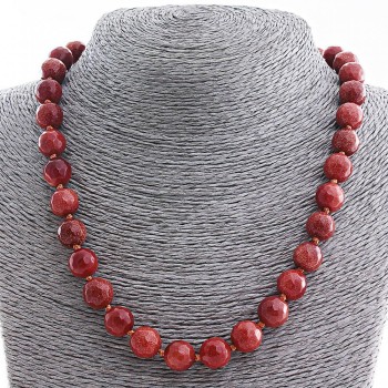 Огърлица от авантюрин (синтетичен) „Златен пясък“, гранована мъниста 12 мм, дължина 48 см