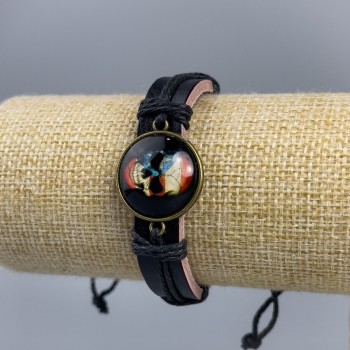 Браслет от еко кожа «Череп с прапор» с регулируемо затягане 1 бр