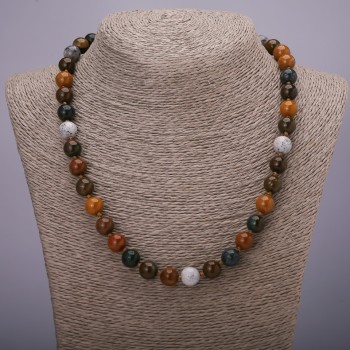 Намисто със смес от естествени камъни, гладко топче мъниста, диаметър 10(±) мм, дължина 45 см