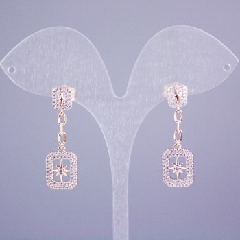 Обички пусети Xuping позлатяване 18K с бели кристали, дължина 34 мм+