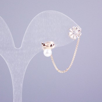 Обици-пусети двойни Xuping позлатени 18K с верижка и перла Майорка, дължина около 5 см