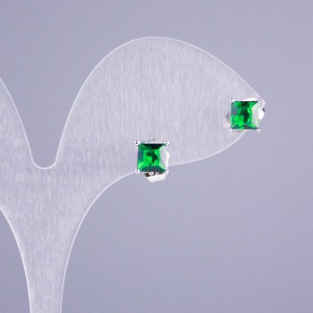 Обеци-пусети Xuping с родиево покритие и зелен камък, квадрат 5×5 мм, дължина 16 мм