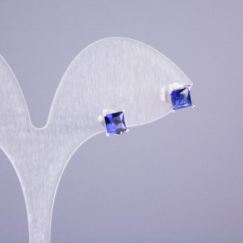 Обици пусети Xuping родий със син камък, квадратни 5×5 мм, дължина 16 мм