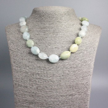 Колие от морганит, естествен камък, галтови мъниста, диаметър 14×11 мм, дължина 49 см+-