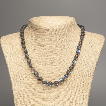 Огърлица от опаловото стъкло със сиво-син оттенък, фасетирани мъниста, диаметър 8×10 мм, дължина около 50 см