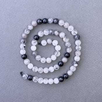 Мъниста от рутилий кварц Волосатик, естествен камък, гладка топка, диаметър 6,5 мм, дължина 39 см