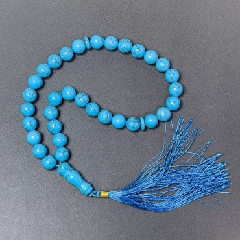 Молитвенни броеници от бирюза (прес.) гладко топче, диаметър около 12 мм, 33 мъниста, с вложки от бирюза