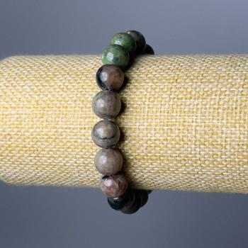 Гривна от диня-гранат, естествен камък, гладко топче, диаметър 10 мм ±, дължина 18 см (еластична)