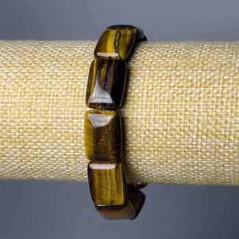 Гривна от тигрово око, естествен камък, правоъгълни звена, диаметър 13×18 мм, дължина 18 см (еластична)