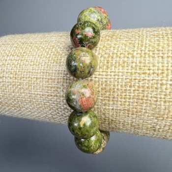 Браслет от яшма хелиотроп, естествен камък, гладка мъниста, диаметър около 12,5 мм ±, дължина 18 см ± (еластичен шнур)