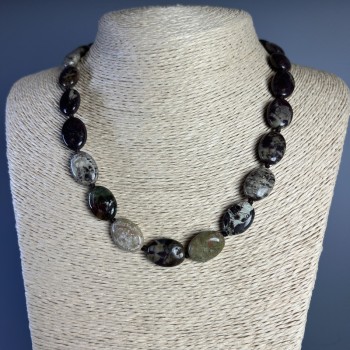 Огърлица от яшма Пикасо от естествен камък, овална форма, диаметър 13х18х6 мм, дължина 49 см