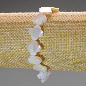 Браслет с перламутър във формата на детелина, диаметър 12×3 мм, дължина 18 см (стрейч)