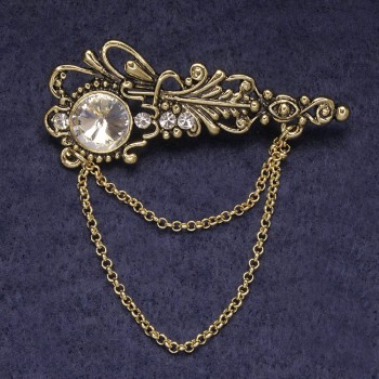 Брошка Акцент бели стрази и кристал, златист метал 55х22мм