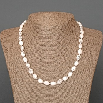 Колие от кахолонг с естествен камък, овални мъниста диаметър 8×10 мм, дължина 48 см