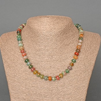 Ожерелие от зелена яшма, естествен камък, гладък рондел, диаметър 8х5 мм ±, дължина 46 см ±